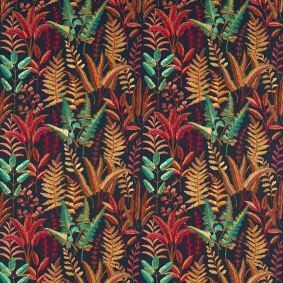 Clarke and Clarke Bracken Embroidery in Russet/Aqua